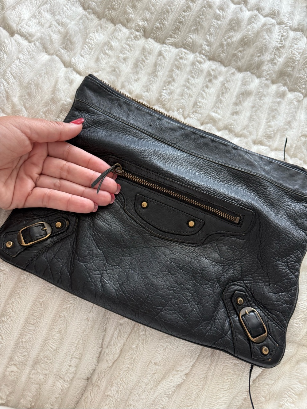 Balenciaga Black Leather Wristlet Clutch with Brass Hardware - Picture 5 of 7